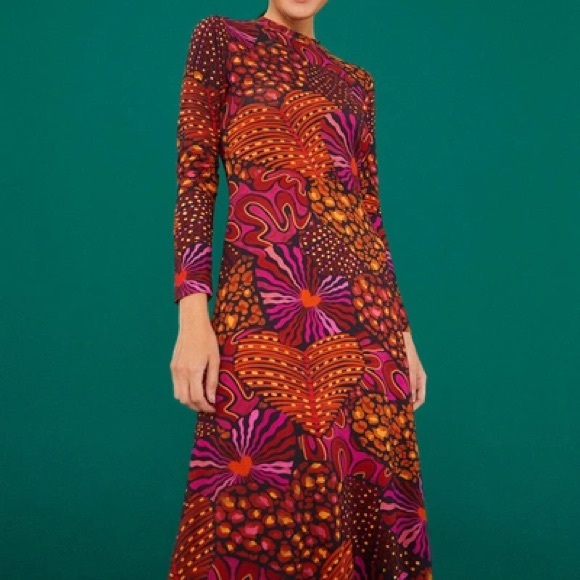 Farm Rio Dotted Forest Long Sleeve Dress XS - Picture 1 of 12